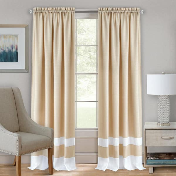 ACHIM Darcy 52 in. W x 63 in. L Polyester Light Filtering Window Panel in Tan/White