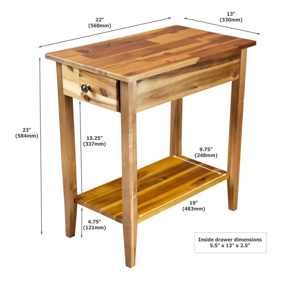 Natural Acacia Wood and Metal End Table with Storage