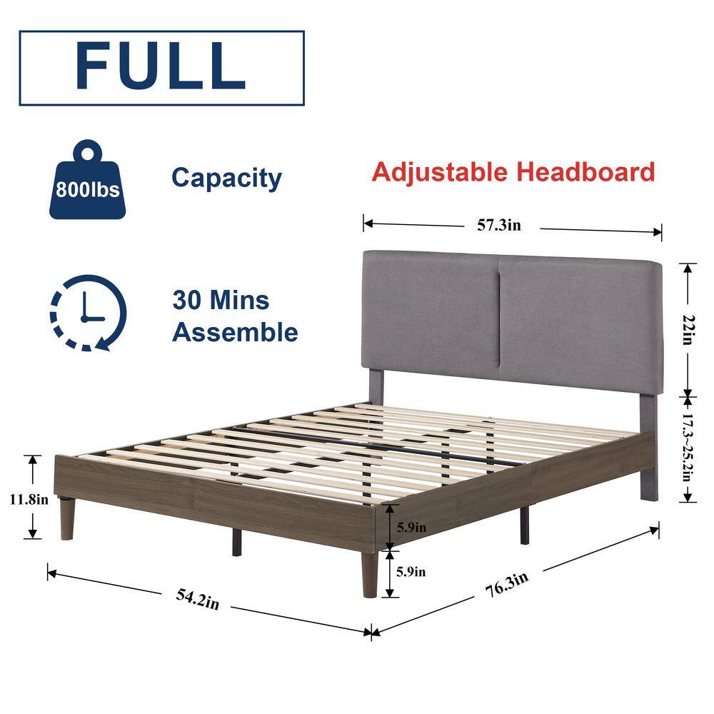 Upholstered Bed Frame with Linen Fabric Headboard, Strong Wood Slats Supports Platform Bed, Queen Size Bed, Beige - thumbnail 7