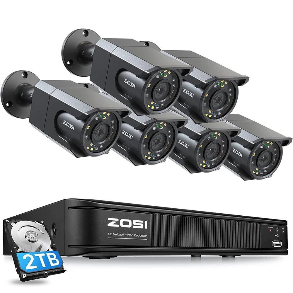 ZOSI 8-Channel 4K 2 TB PoE NVR Security Camera System with 6 Wired 8MP ...