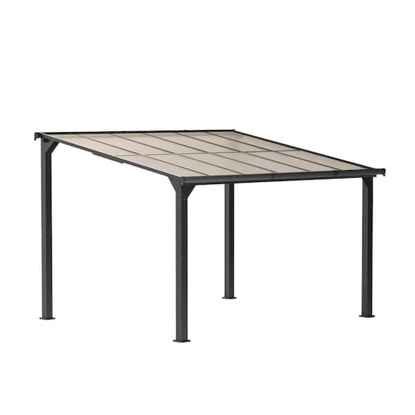 12 ft. x 10 ft. Outdoor Sloped Polycarbonate Roof Gray Aluminum Alloy Frame Gazebo for Backyard, Garden, Patio