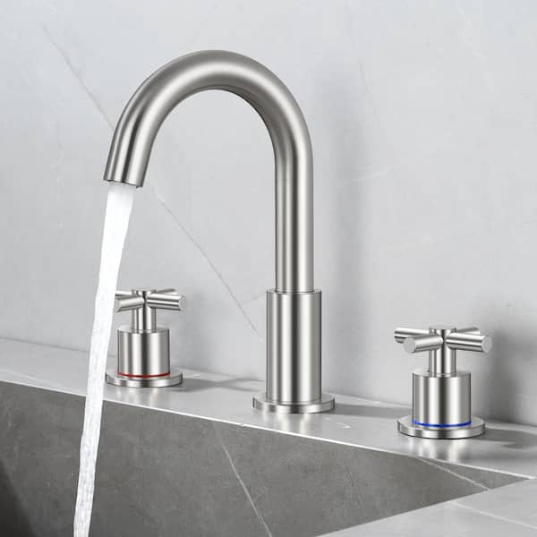 8 in. Widespread Double Handle Bathroom Faucet 3 Hole Sink Faucet with 360 Rotation and Pop-Up Drain in Brushd Nickel