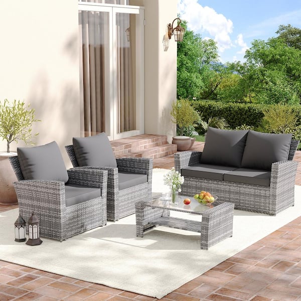 Poteban Outdoor Gray Cushion Set Seat/Back Cushion(Set of 4 Seats, 4-Backs)
