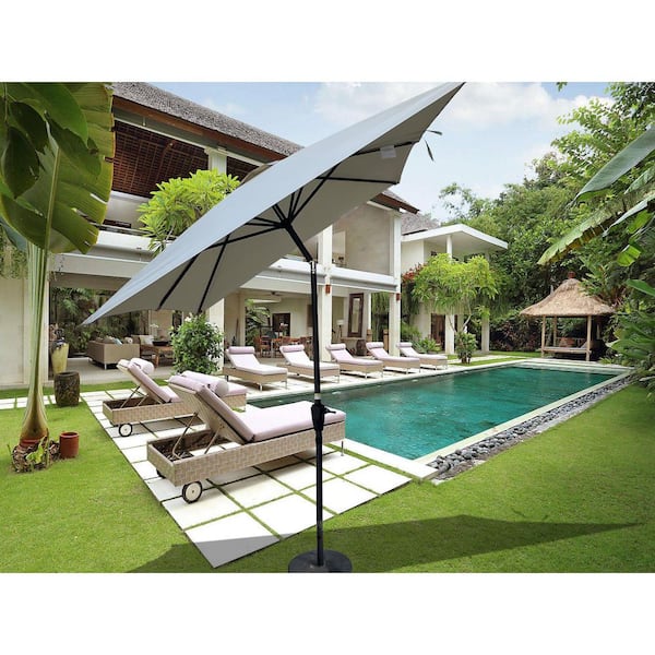 Unbranded 9 ft. Outdoor Steel Patio Umbrella with Crank and Push Button Tilt Without Flap for Garden Backyard Pool Market White