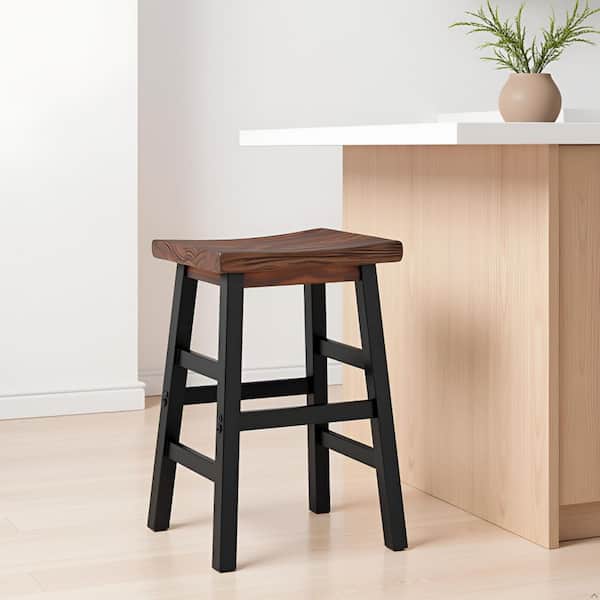 Pomona 26 in. Brown Solid Wood Counter Height Stool with Metal Legs, Industrial-Style Seating Accent Furniture