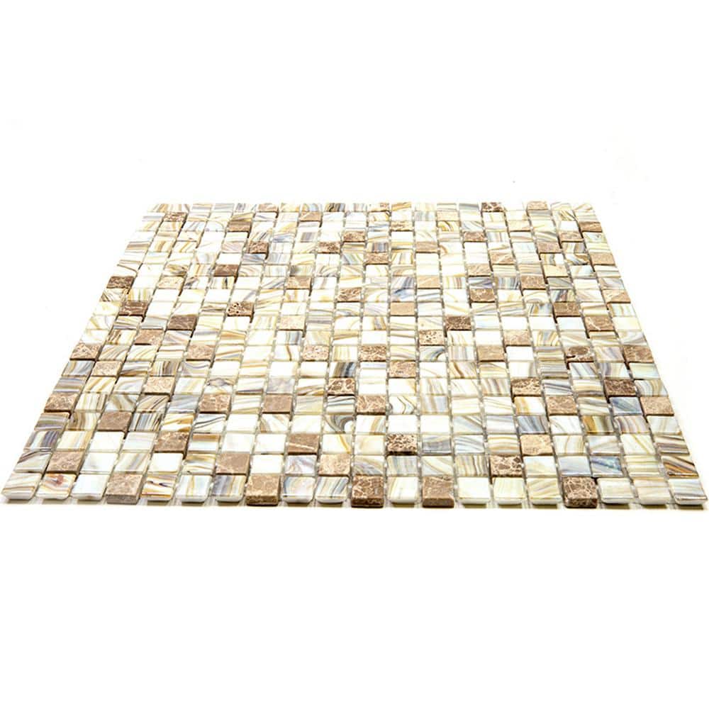 Mingles Beige and White Iridescent Glass Mosaic Tile