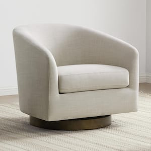 Nereus Linen Fabric Swivel Accent Chair with Arms and Wood Base