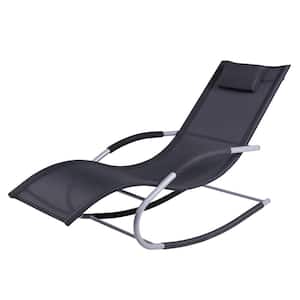Chaise Rocker Patio Metal Sling Outdoor Lounge Chairs Recliner in Black, Detachable Pillow and Weather-Fighting Fabric