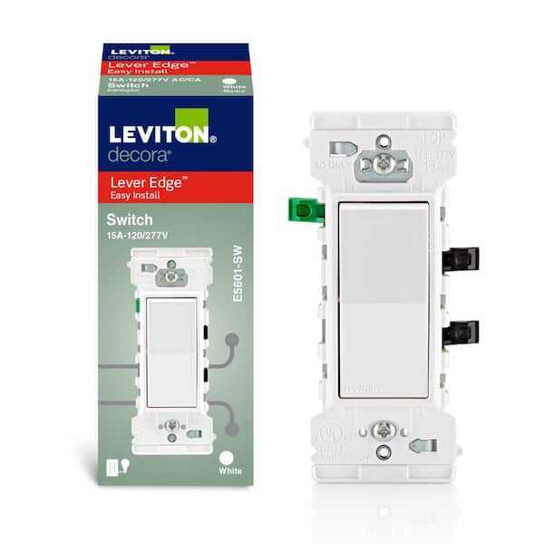 Leviton Decora Lever Edge 15 Amp 120/277 Volt Single Pole Switch, White (1-Pack) E5601-SW