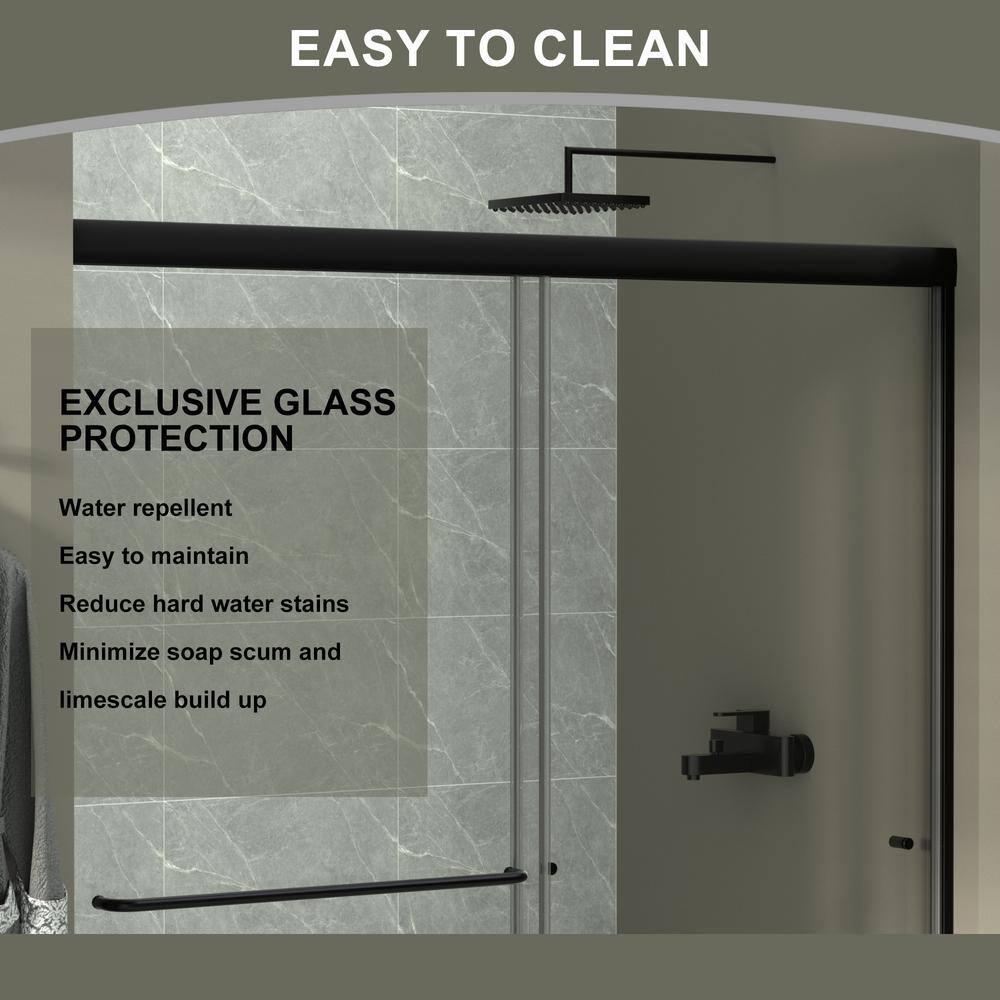 Matte Black Semi-Frameless Sliding Bathtub Door with Clear Glass
