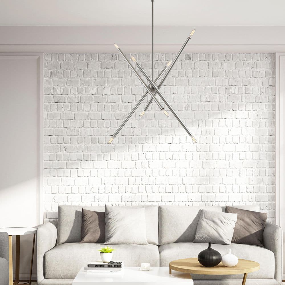Soho Asymmetrical 8-Light Brushed Nickel Sputnik Chandelier