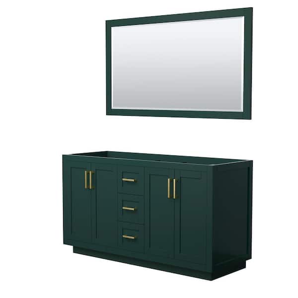 Wyndham Collection Miranda 59.25 in. W x 21.75 in. D x 33 in. H Double Sink Bath Vanity Cabinet without Top in Green with 58 in. Mirror