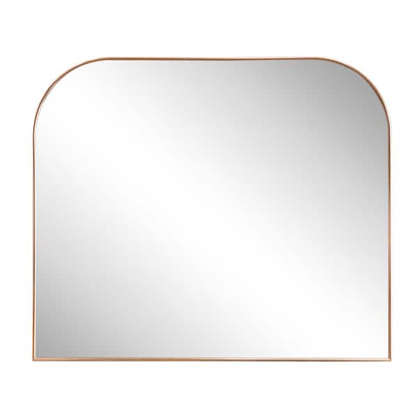 Aveline 38 in. W x 32 in. H Large Top Arched Rectangular Metal Framed Wall Mounted Mirror, Gold