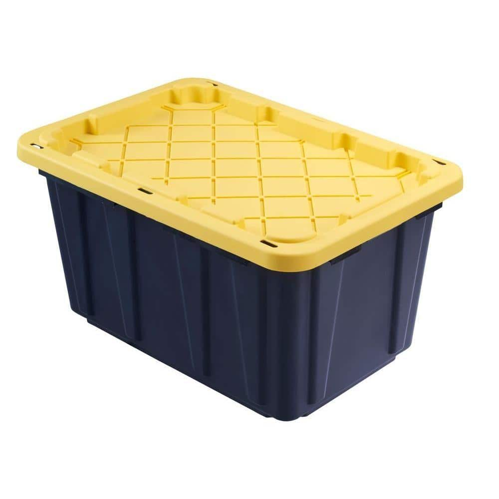 HDX 27 Gal. Tough Storage Tote in Black with Yellow Lid HDX27GONLINE(5) -  The Home Depot