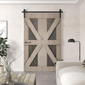 Coast Sequoia 48 in. x 80 in. Embossing Dark Gray/Light Gray Solid Pine Wood Bi-Fold Barn Door with Hardware Kit