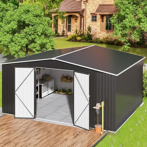 VIWAT 14 ft. W x 12 ft. D Metal Storage Shed with Lockable Doors