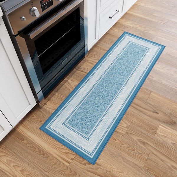 Ottohome Collection Non-Slip Rubberback Bordered Design 2x5 Indoor Runner Rug, 1 ft. 8 in. x 4 ft. 11 in., Teal Blue