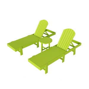 Altura 3-Piece Outdoor Patio Classic Adjustable Adirondack Backrest Chaise Lounge and 18 in. Round Side Table Set, Lime
