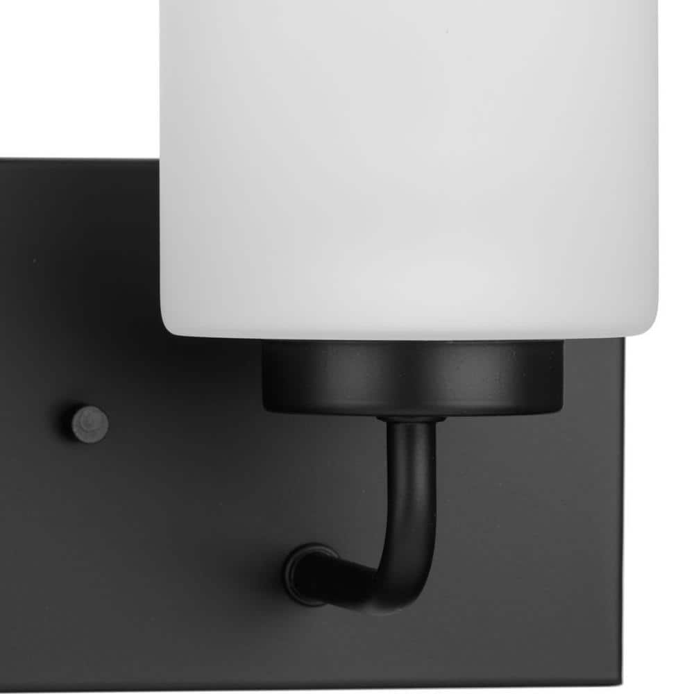 Matte Black Steel 2-Light Bath Vanity with Etched Glass Shades