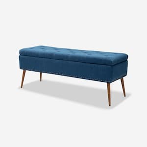 Willa Navy 45.5 in. Upholstered Flip Top Storage Bench with Adjustable Pads at the Bottom of the Legs