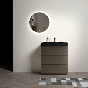 Aaby 30 in. W x 18 in. D x 37 in. H Bath Vanity Cabinet in Gray with Black Solid Surface Top and Sink