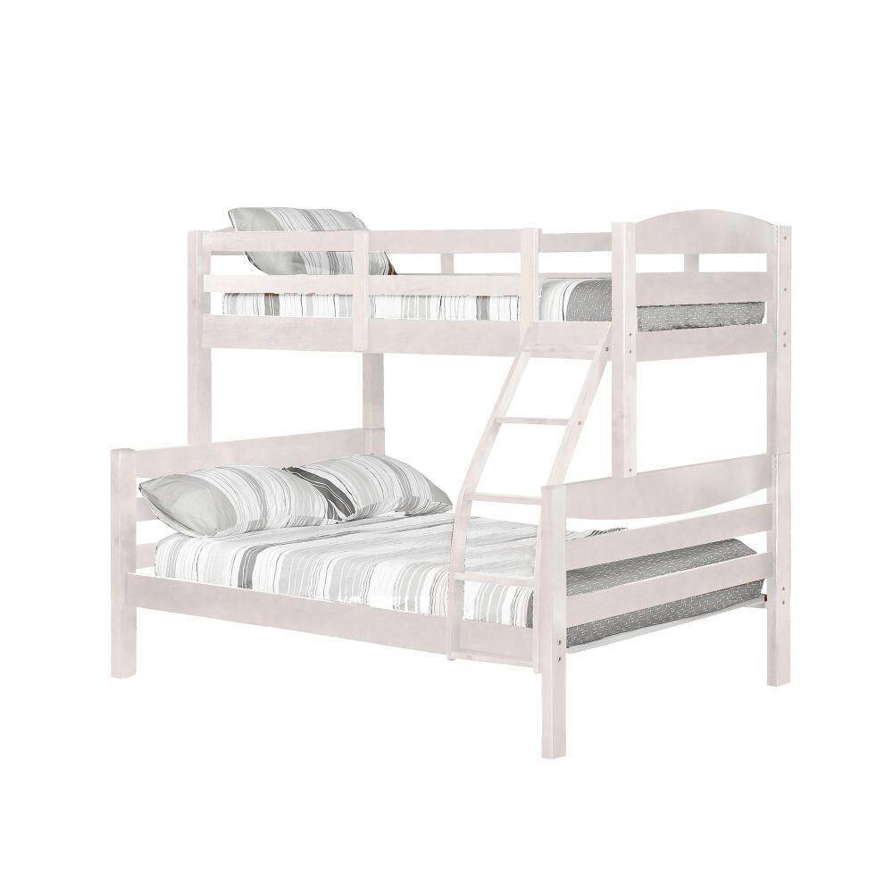 Benjara Jelly White Modern Twin Over Full Bunk Bed With Built-in Ladder 