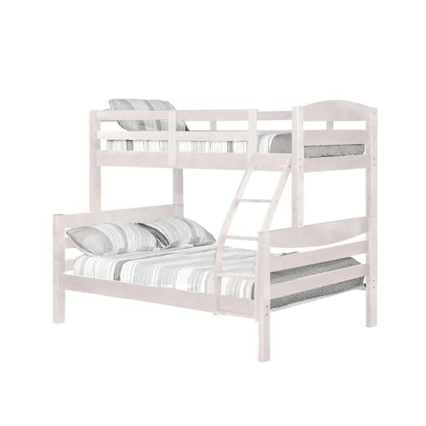 Benjara Jelly White Modern Twin Over Full Bunk Bed with Built-In Ladder ...