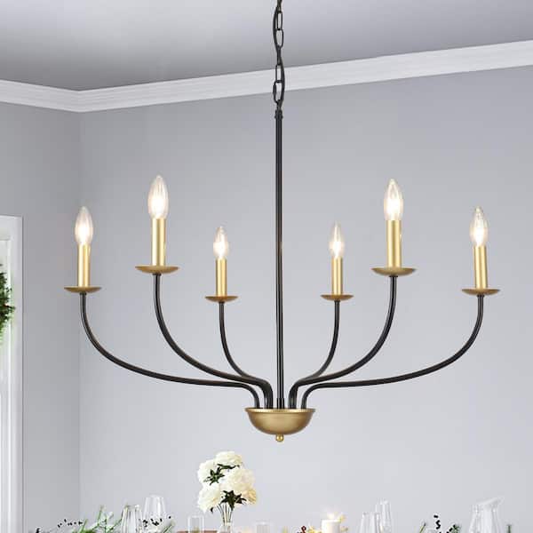 ZJVAIVE 6-Light Black and Gold Candlestick Hanging Ceiling Linear Chandelier Lighting for Kitchen Island