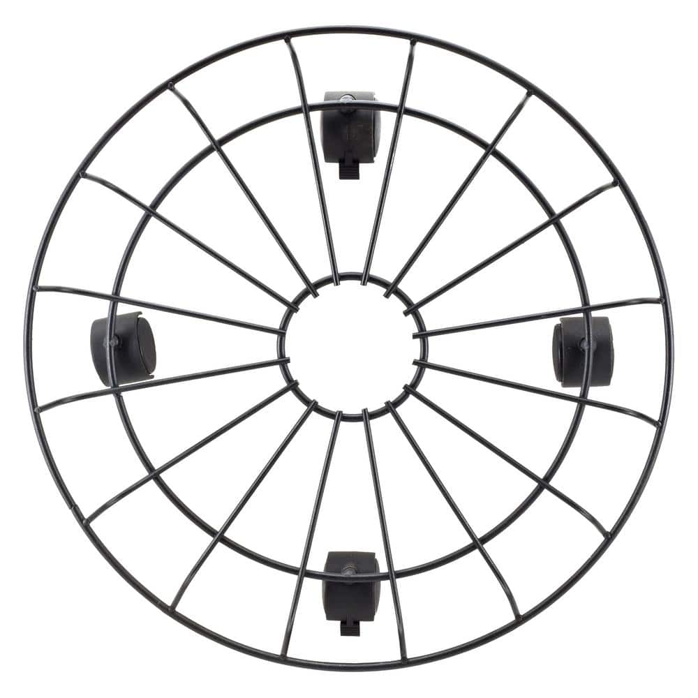 16-Inch Black Metal Heavy-Duty Plant Caddy with Wheels