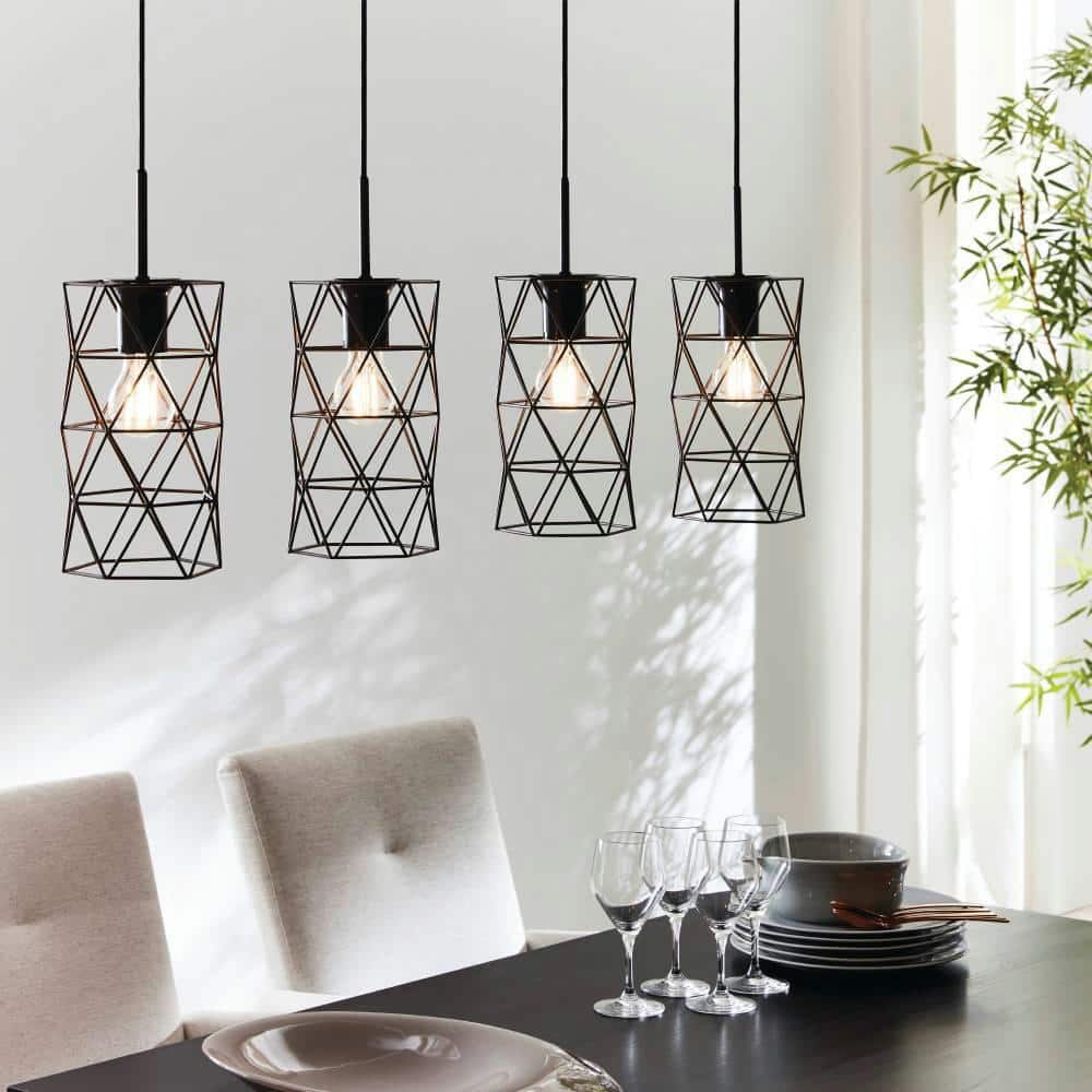 Matte Black LED Island Pendant with Glass Accents
