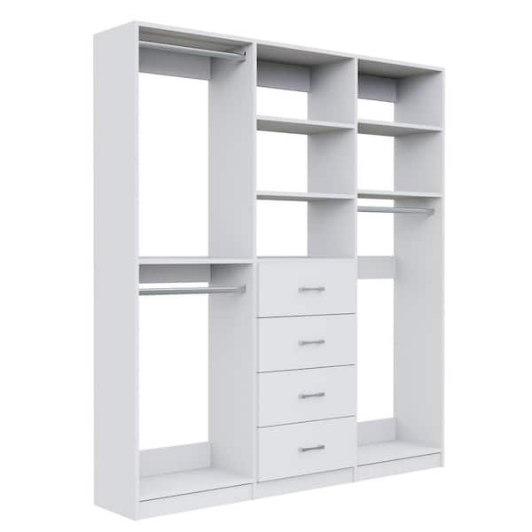 Alto Collection 102 in. W White Wall Mounted Double Hang, 4-Drawer and Medium Hang Wood Closet System