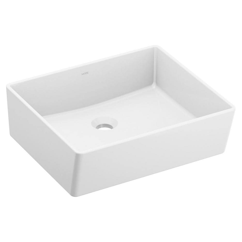 White Rectangular Ceramic Above-Counter Vessel Sink