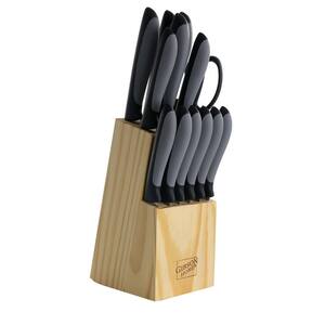 Dorain 14-Piece Stainless Steel Knife Set in Black with Wood Block