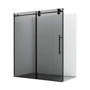 Echarri 68 in. W x 78 in. H Single Sliding Frameless Shower Door in Matte Black with Tinted Glass