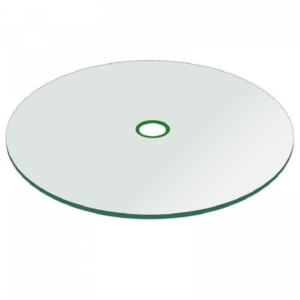 Fab Glass and Mirror 60 in. Clear Round Patio Glass Table Top, 1/4 in. Thickness Tempered Flat Edge Polished W/ 2 in. Hole