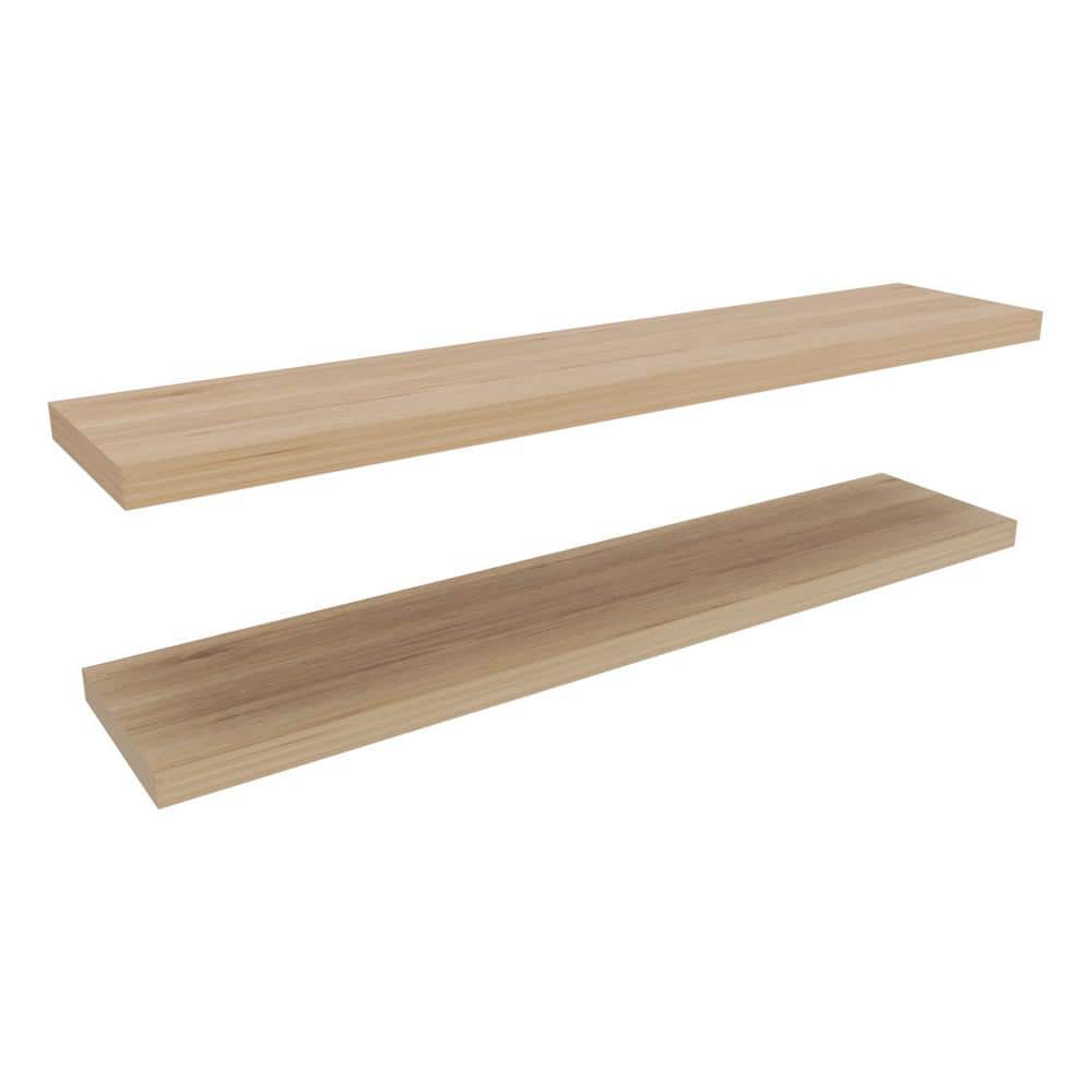 47 in. W x 10in. D Light Pine Floating Decorative Wall Shelves (Set of 2) f