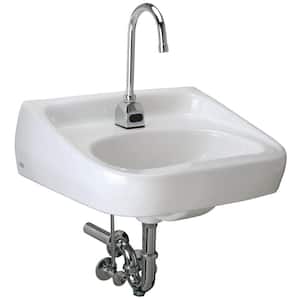 White Vitreous China Rectangular Vessel Sink 1-Sensor Hand Washing (1-Hole Gooseneck Battery Sensor with 0.5GPM)