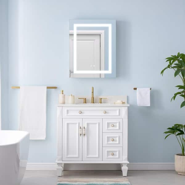 24 in. W x 30 in. H Rectangular Aluminum Medicine Cabinet with Mirror, 2 Touch Switches for Color Change,Dimmer,Defogger
