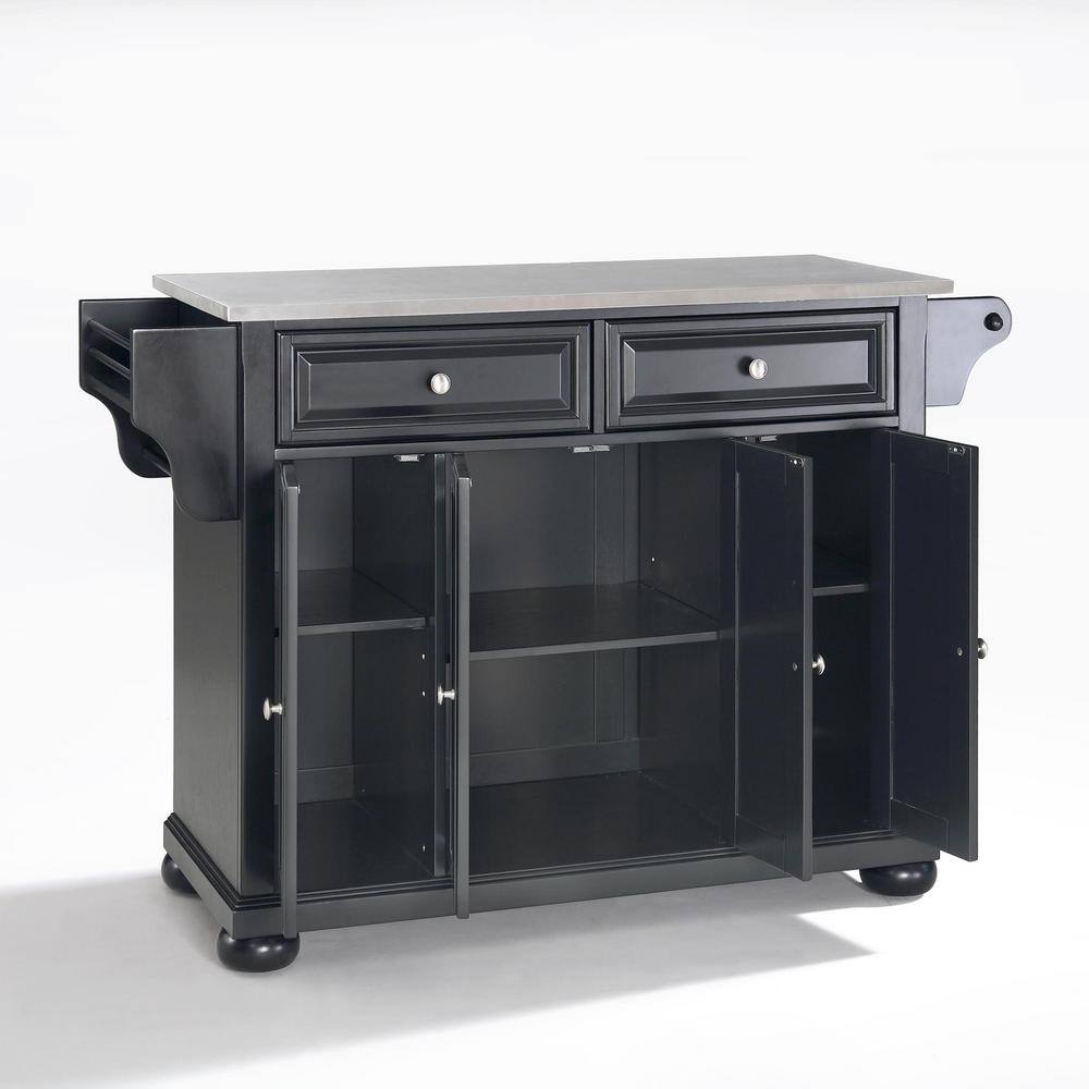 Black Stainless Steel Top Kitchen Island with Storage