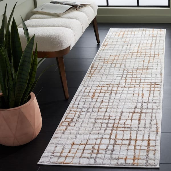 Orchard 2 ft. x 8 ft. Gold/Ivory Modern Minimalist Lattice Runner Rug