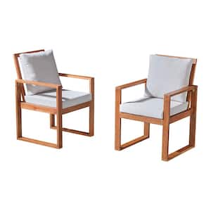 Weston Eucalyptus Wood Outdoor Dining Chairs with Gray Cushions, Set of 2