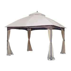 10 ft. x 12 ft. Beige Outdoor Gazebo with Mosquito Net, Sunshade Curtains, Sturdy Heavy-Duty Double Roof Canopy