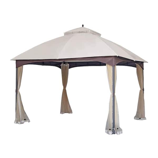 10 ft. x 12 ft. Beige Outdoor Gazebo with Mosquito Net, Sunshade Curtains, Sturdy Heavy-Duty Double Roof Canopy