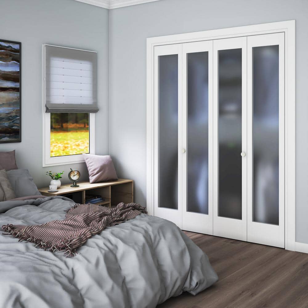 24" x 80" White Frosted Glass Solid Wood Bi-Fold Door