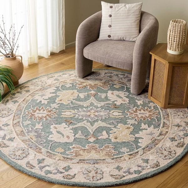 Ebony 6 ft. x 6 ft. Round Green/Beige Ornate Oriental Area Rug