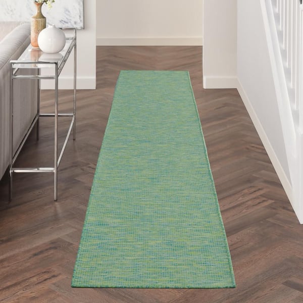 Positano Blue/Green 2 ft. x 12 ft. Kitchen Runner Solid Modern Indoor/Outdoor Patio Area Rug