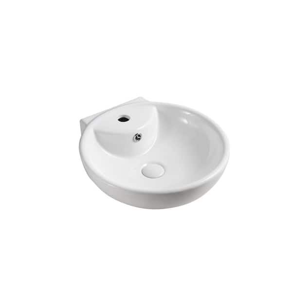 Elanti Wall-Mounted Rounded Bathroom Sink in White