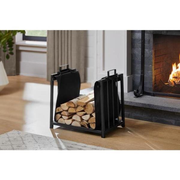 PRIVATE BRAND UNBRANDED 15 in. Black Metal Firewood Rack with Tote
