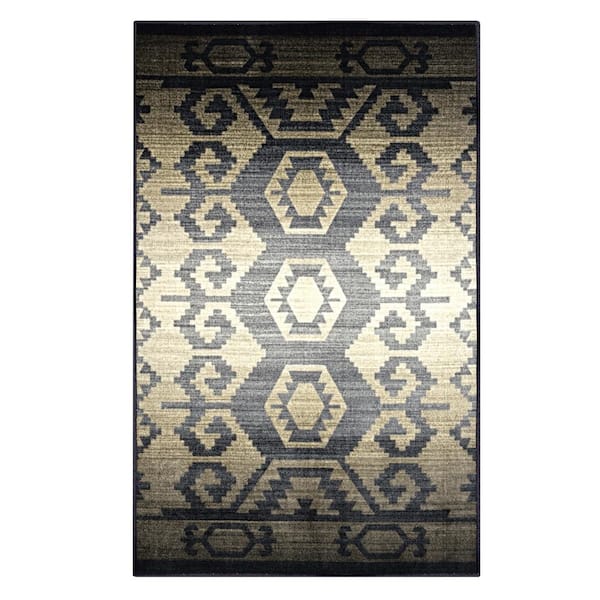 Catori Black/Beige 5 ft. x 8 ft. Rustic Non-Slip Area Rug