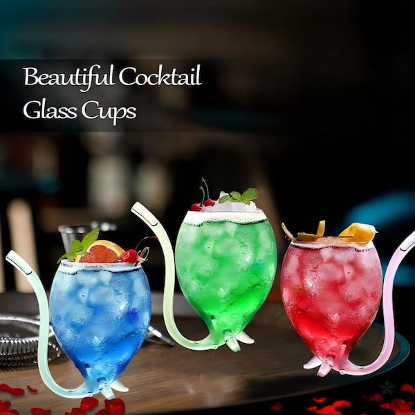 Wudkey 12 oz. Vampire Wine Cocktail Glass with Built-in Straw for Cocktail Wine Juice Ice Cream Champagne (Set of 4)